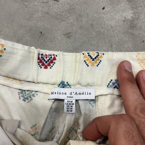 Maison D'Amelie Wide Leg Pants Women Aztec Pattern Full Length Size Medium Linen - Picture 8 of 8